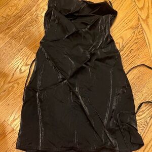 Open Lace Up Black Shiny Mini Dress
